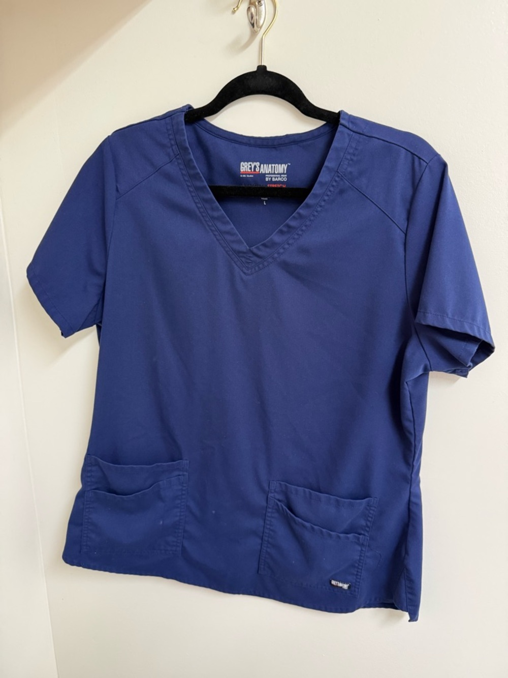 Grey's Anatomy Barco Spandex Stretch Scrub Top Navy Blue L GRST011 V-Neck